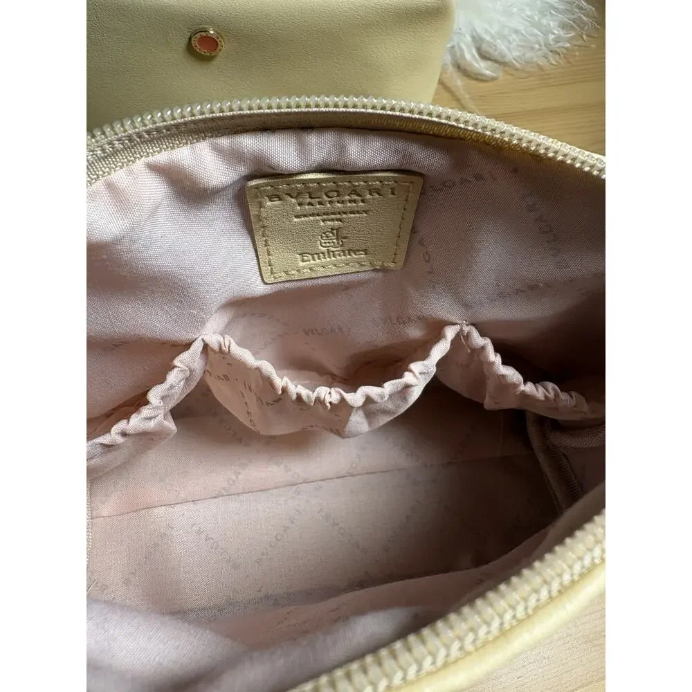 New Set of 2 Bvlgari Emirates Makeup Bag Beige Zip Cosmetic Pouch Pocket